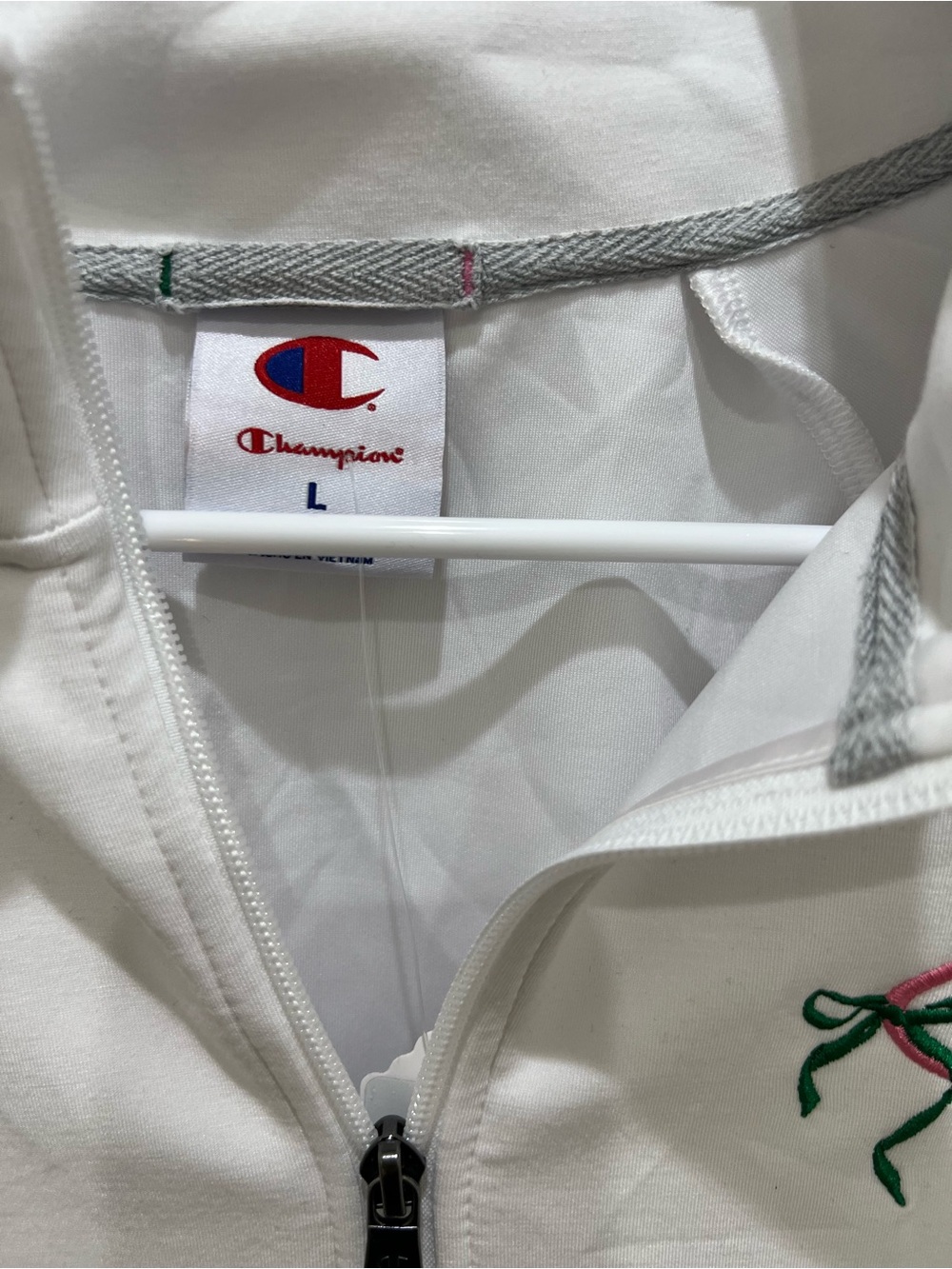 Champion White Zip Jacket with Green Stripe Accents - Picture 5 of 7